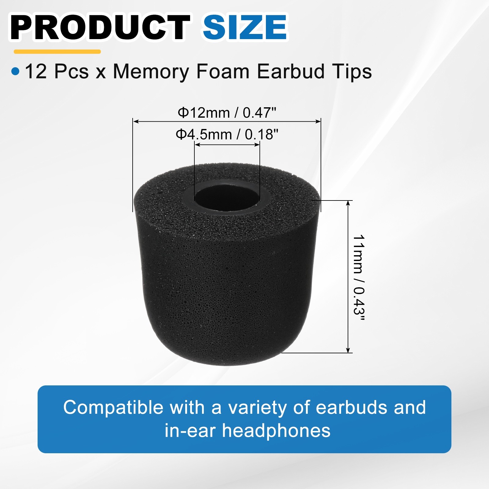 Memory Foam Earbud Tips (4.5mm/0.18"), 12Pcs - Medium Ear Bud Tips, Black