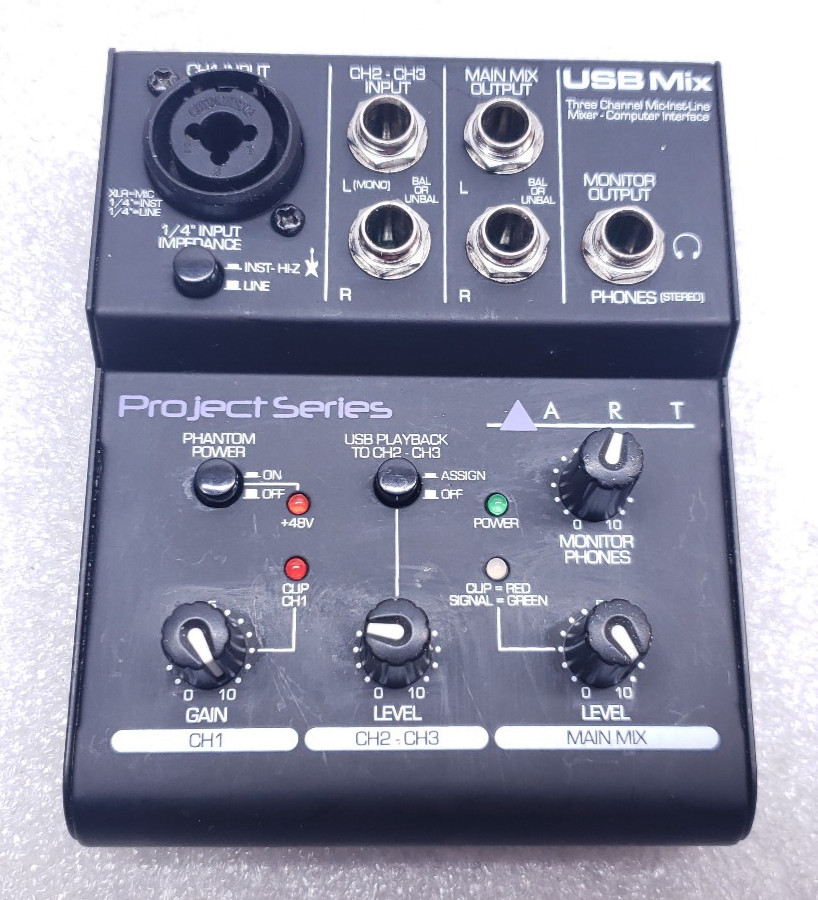 USB Mix ART Project Series 3 Channel Mic-Inst-Line Mixer w/ USB Cable #99