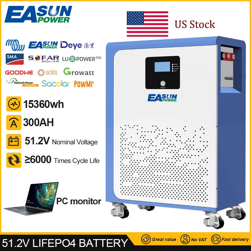 15KWh Battery Storage 48V 51.2V 300Ah Solar Home LiFePO4 Storage PV US Stock