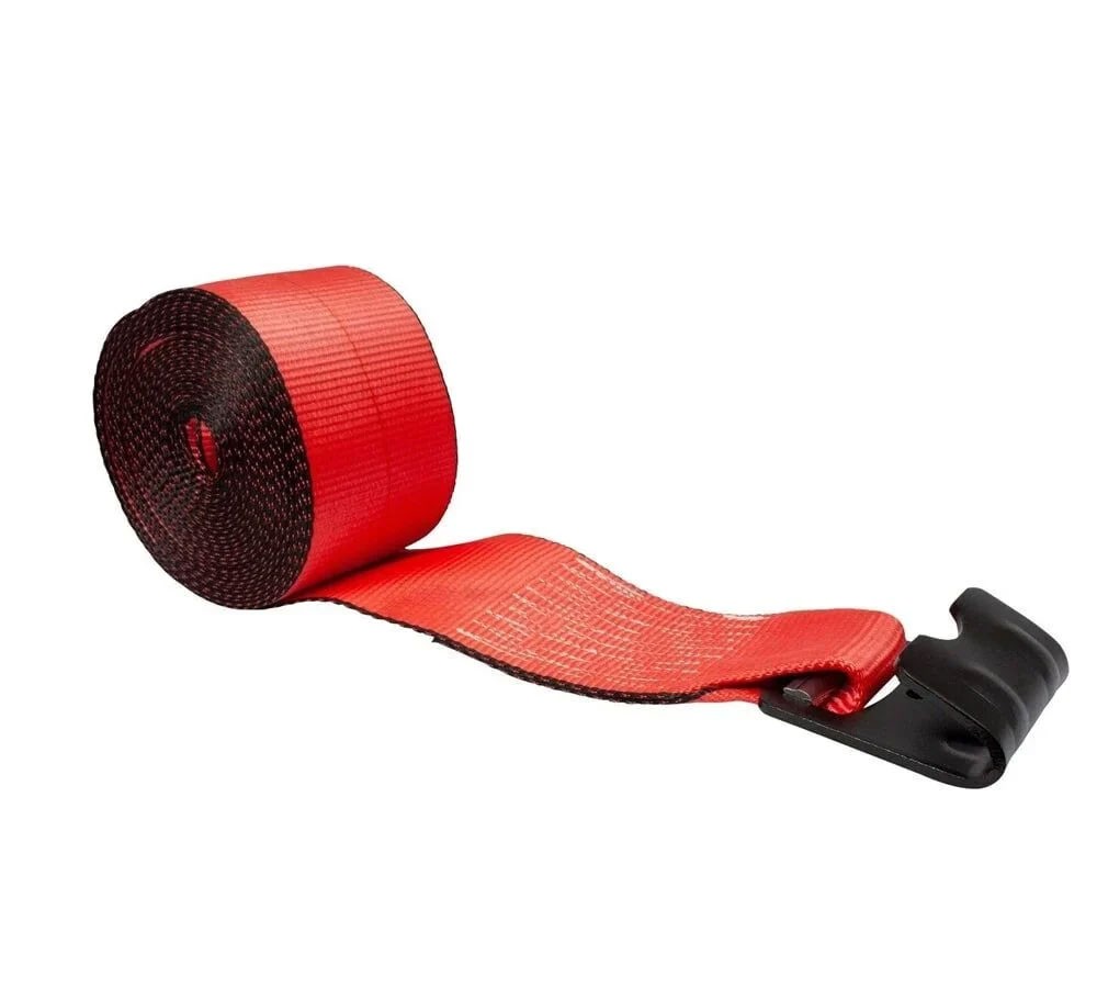 Winch Straps 4" x 27' Red Heavy Duty with Flat Hooks WLL# 5400 lbs