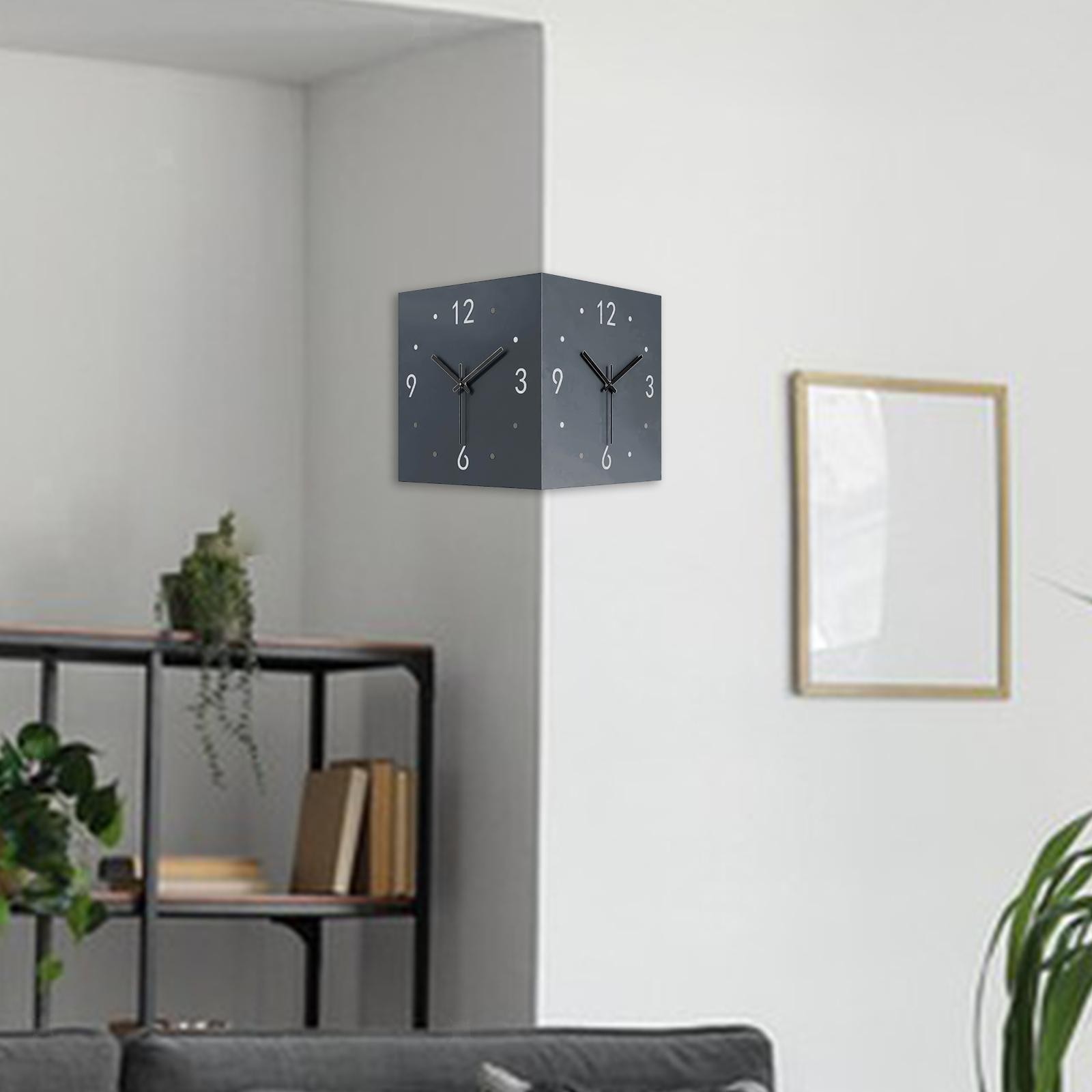 Double Sided Corner Wall Clock Decorative with Light Easy Read Square Silent for