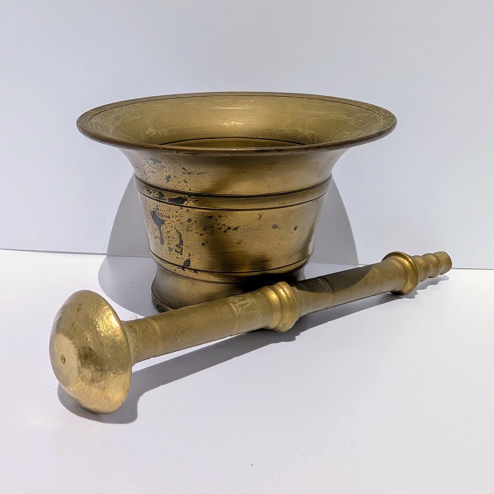 Antique Brass Apothecary Mortar & Pestle #2 — 19th C European Pharmacy Tool