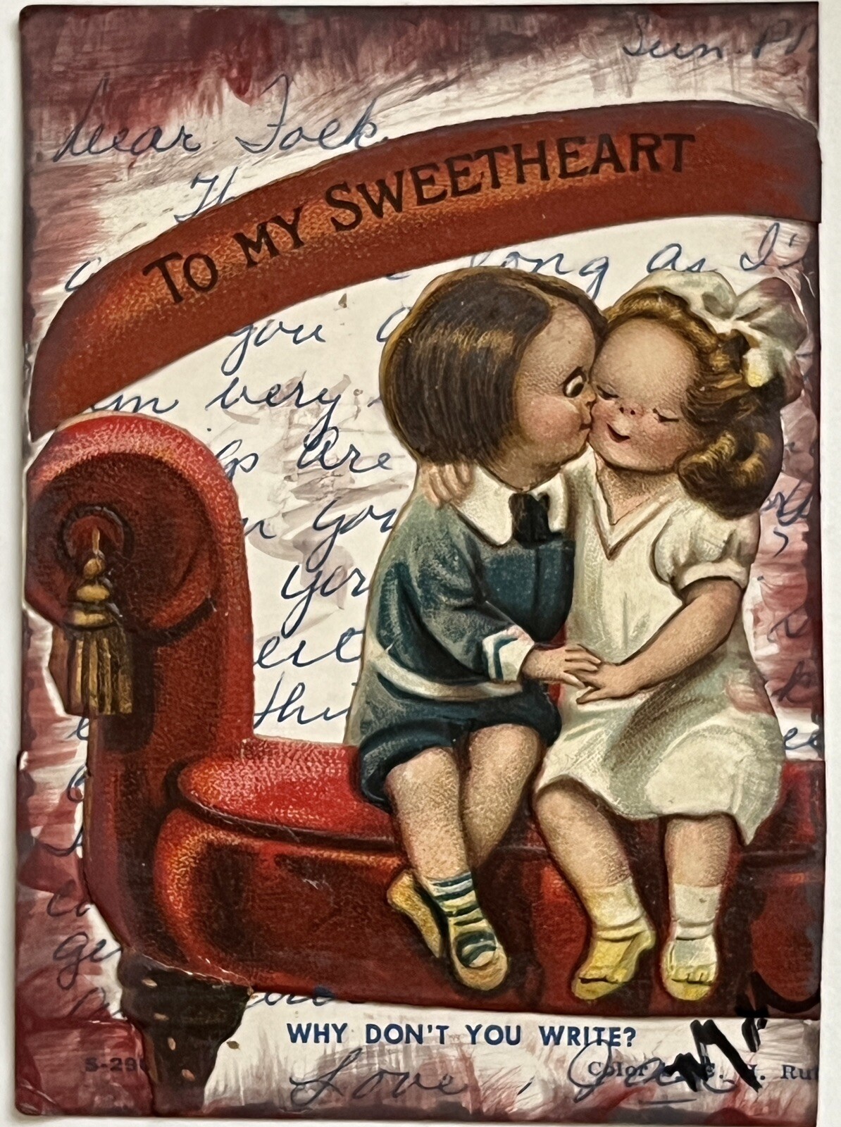 ACEO Artist Original Postcard Series Postmark Valentines Art Mixed Media