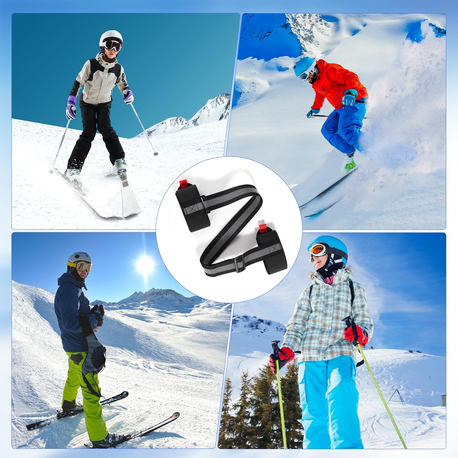 lasuroa 2pcs Ski Straps for Carrying, Adjustable Carrier Medium, Black