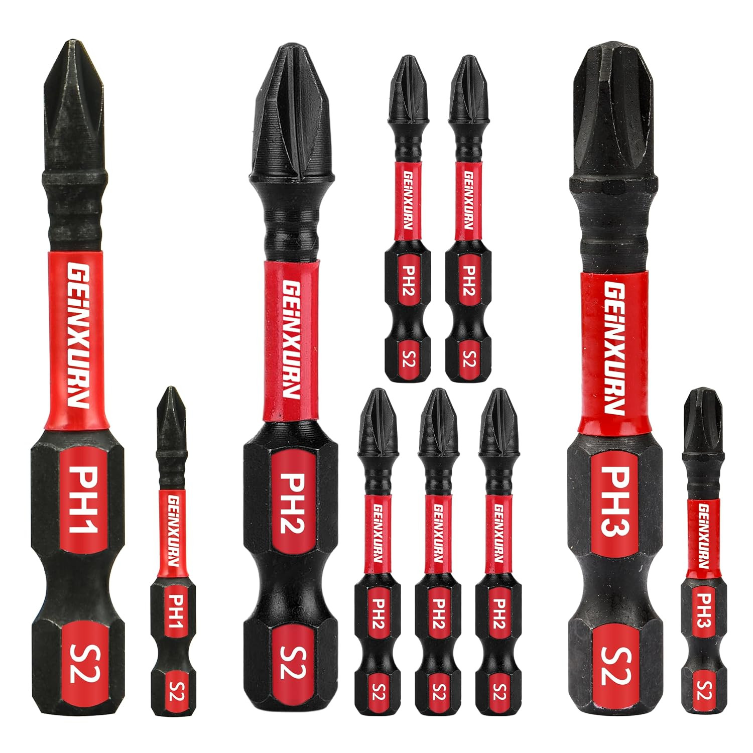 10Pc Magnetic Phillips Screwdriver Bit Set PH1 PH2 PH3 2in 1/4 Hex Shank