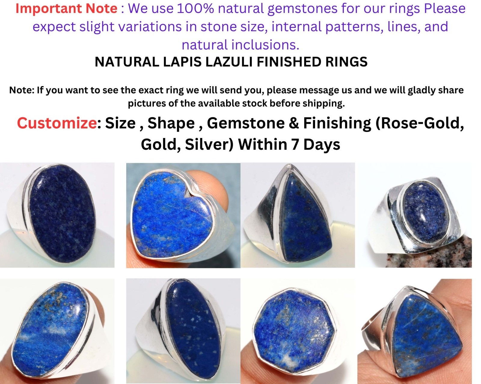 Man's & Woman's Lapis Lazuli Fine Finish 925 Silver Plated Ring Jewellery