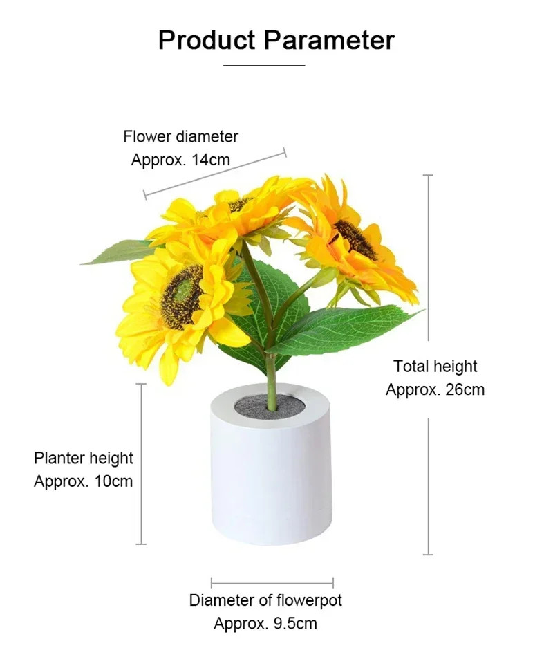 3 LED Night Light Rechargeable Sunflower Lights Interior Lighting Bedroom