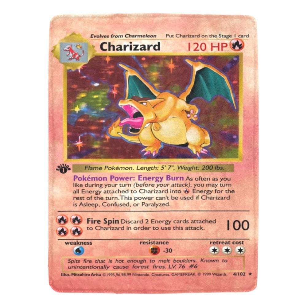 Pokemon Card Blanket Custom Charizard 1st Edition Personalized Throw