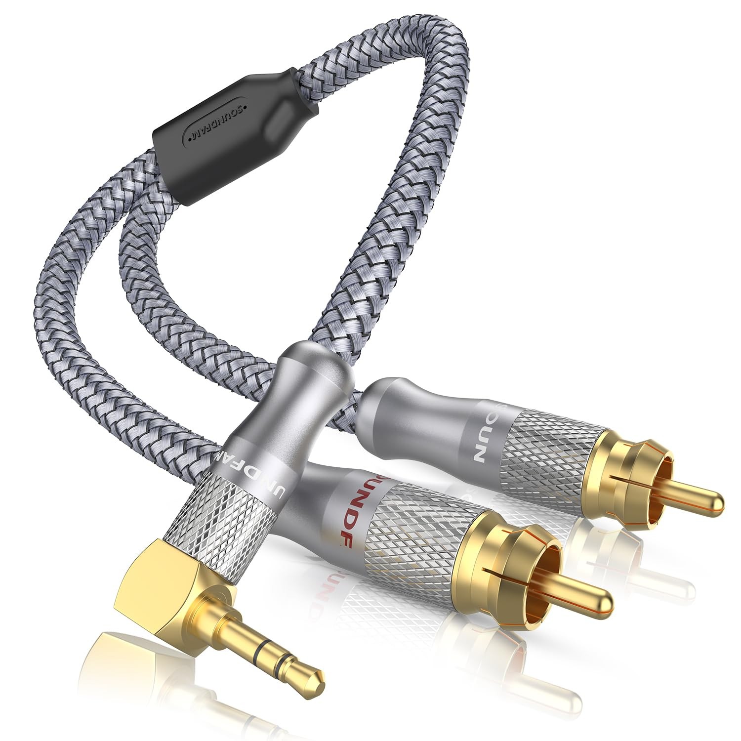 SOUNDFAM RCA to 90 Degree 3.5mm Cable Right Angle AUX Stereo Y 6ft/2M