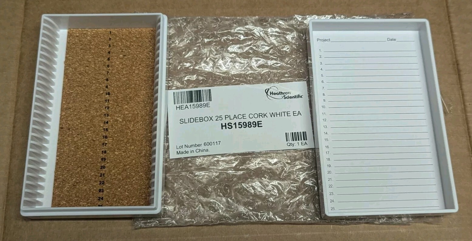 HEATHROW Cork Quality Microscope Slides Storage Box for 25 Slides NEW SLIDEBOX