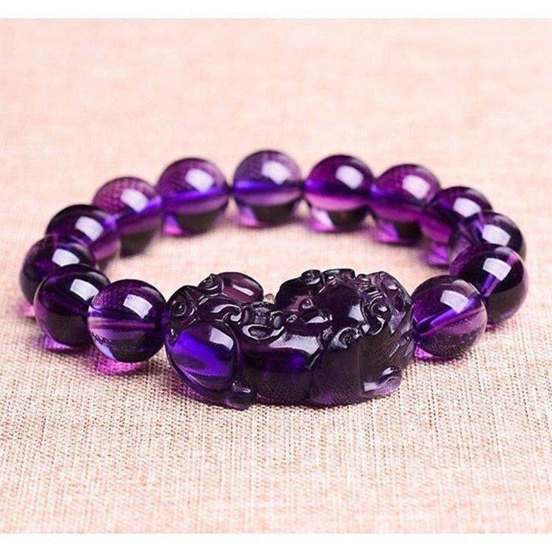 Purple Crystal Bead Pixiu Fengshui and Luck Healing Wealth Bracelet Handmade US