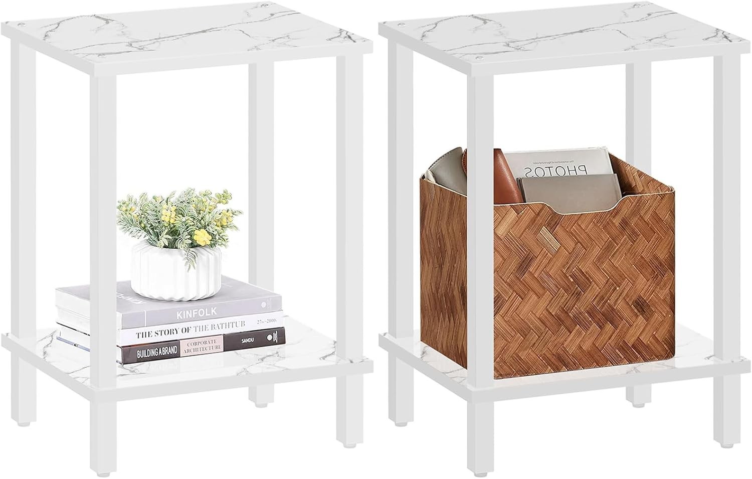 End Table Side Table Nightstand 2-Tier Storage Shelf Sofa Side Table Small Space
