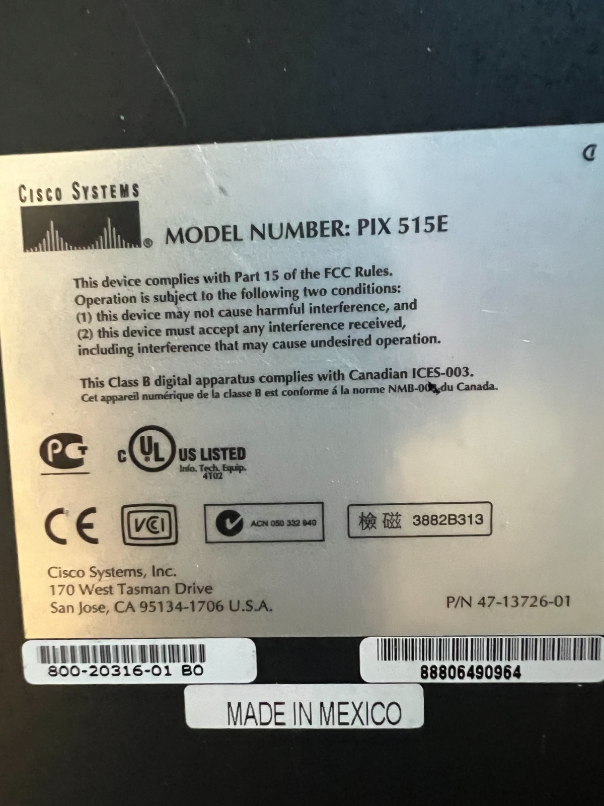 Cisco Systems VPN Firewall Security Appliance w/ Rack Ears PIX 515E