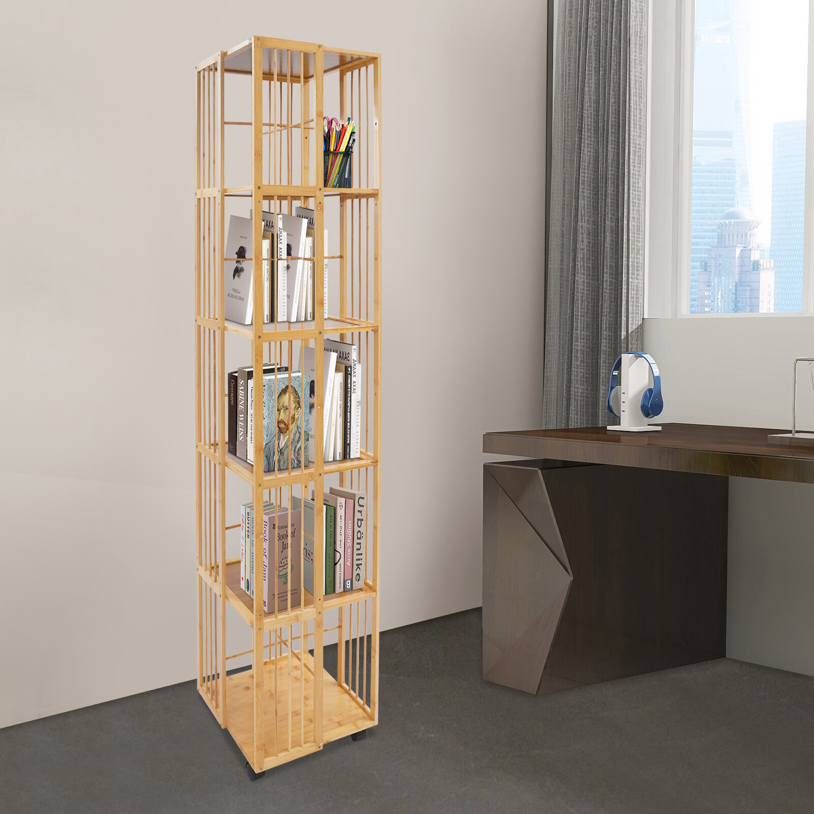 6-Tier Rotating Bookshelf, Book Storage Shelf, Floor Standing Rotating Bookcase