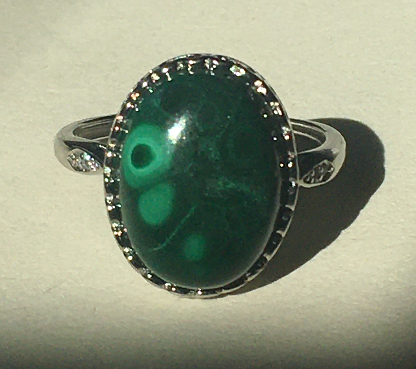malachite ring S925 adjustable to size 6,7, 8 & 9