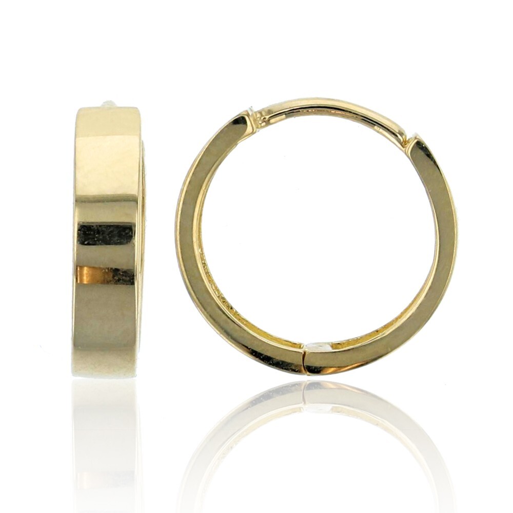 12mm Cute Small Polished Plain Hinged Huggie Hoop Earrings Real 14K Yellow Gold