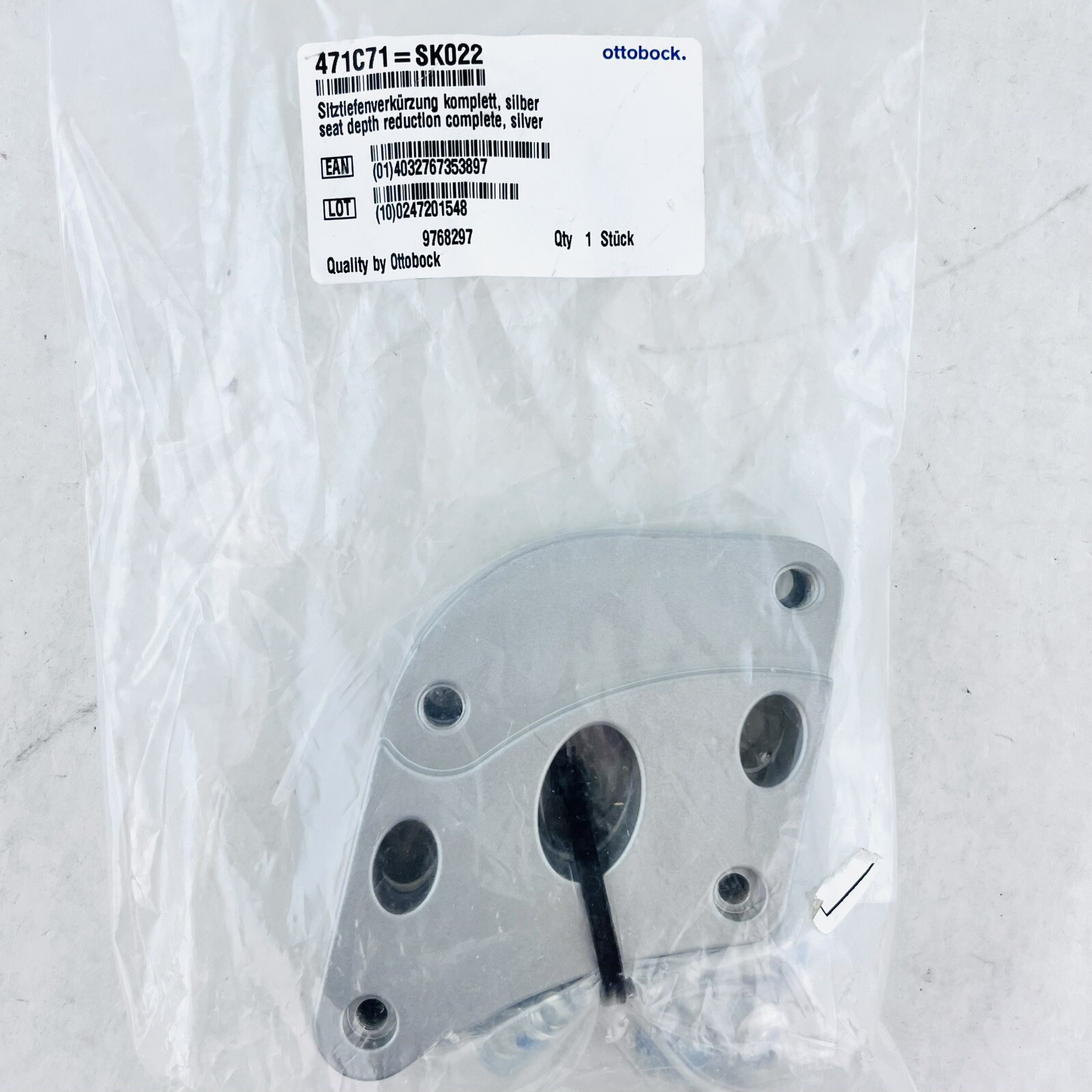 Seat Depth Reduction Set Plates and Hardware Silver for Ottobock
