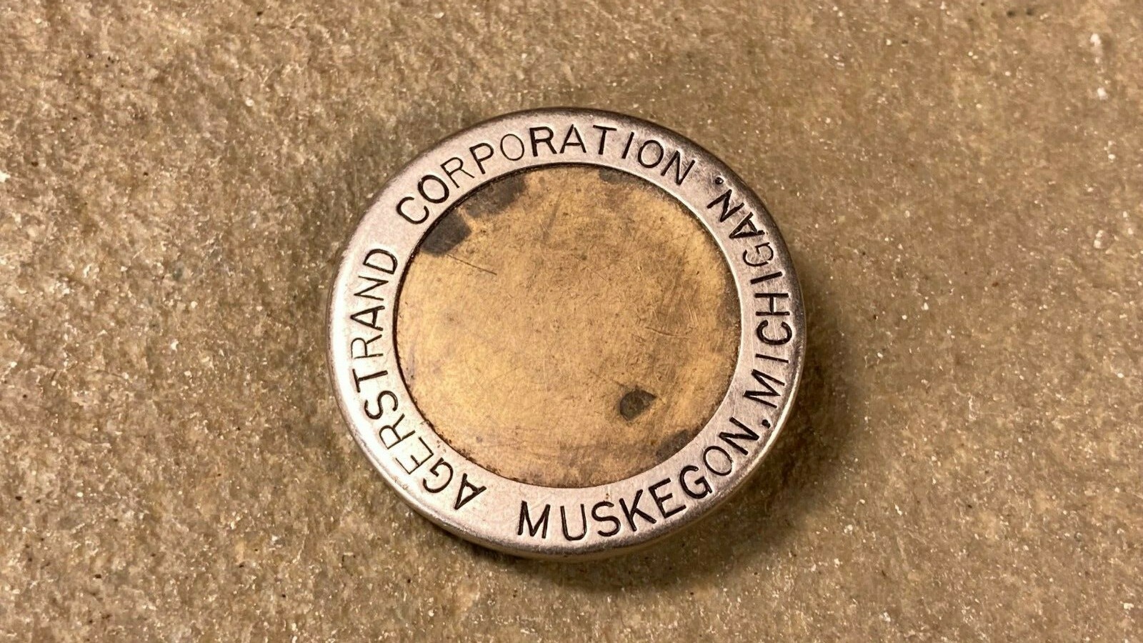Vintage / Antique Agerstrand Corporation Muskegon Michigan Employee Badge Rare