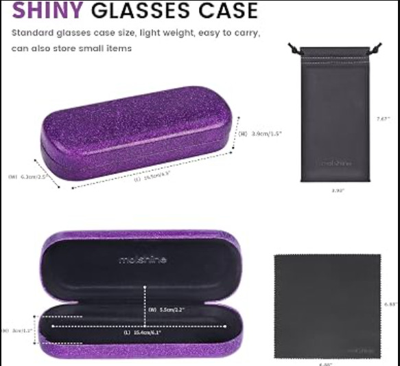 molshine Bling Hard Shell Glasses Case,Portable Sparkling Medium, Purple