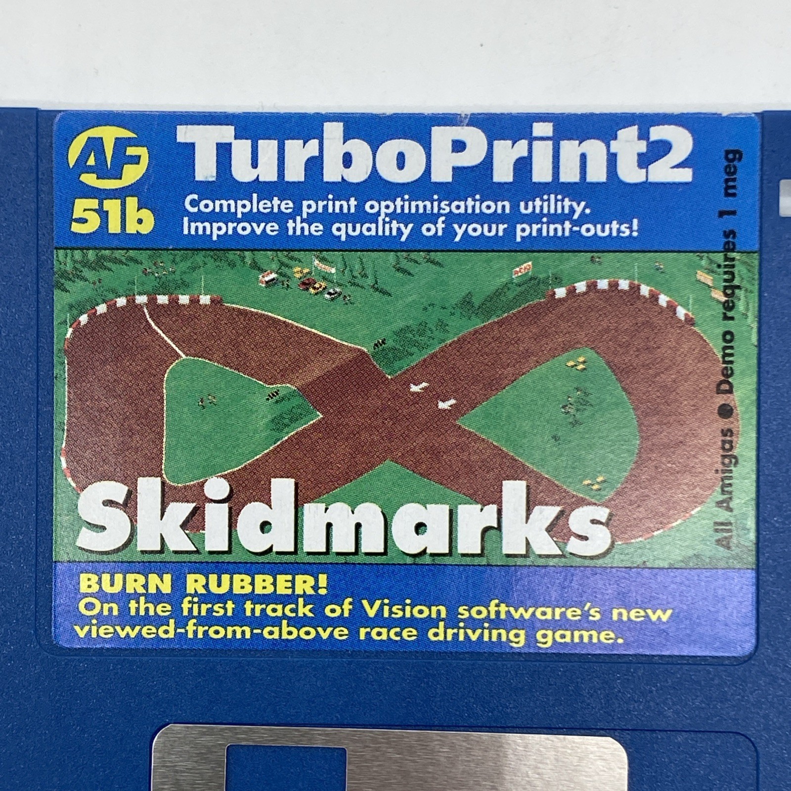 90s Amiga Skid marks Tueboprint2 Floppy Disk 51b floppy sisk VTG PC untested