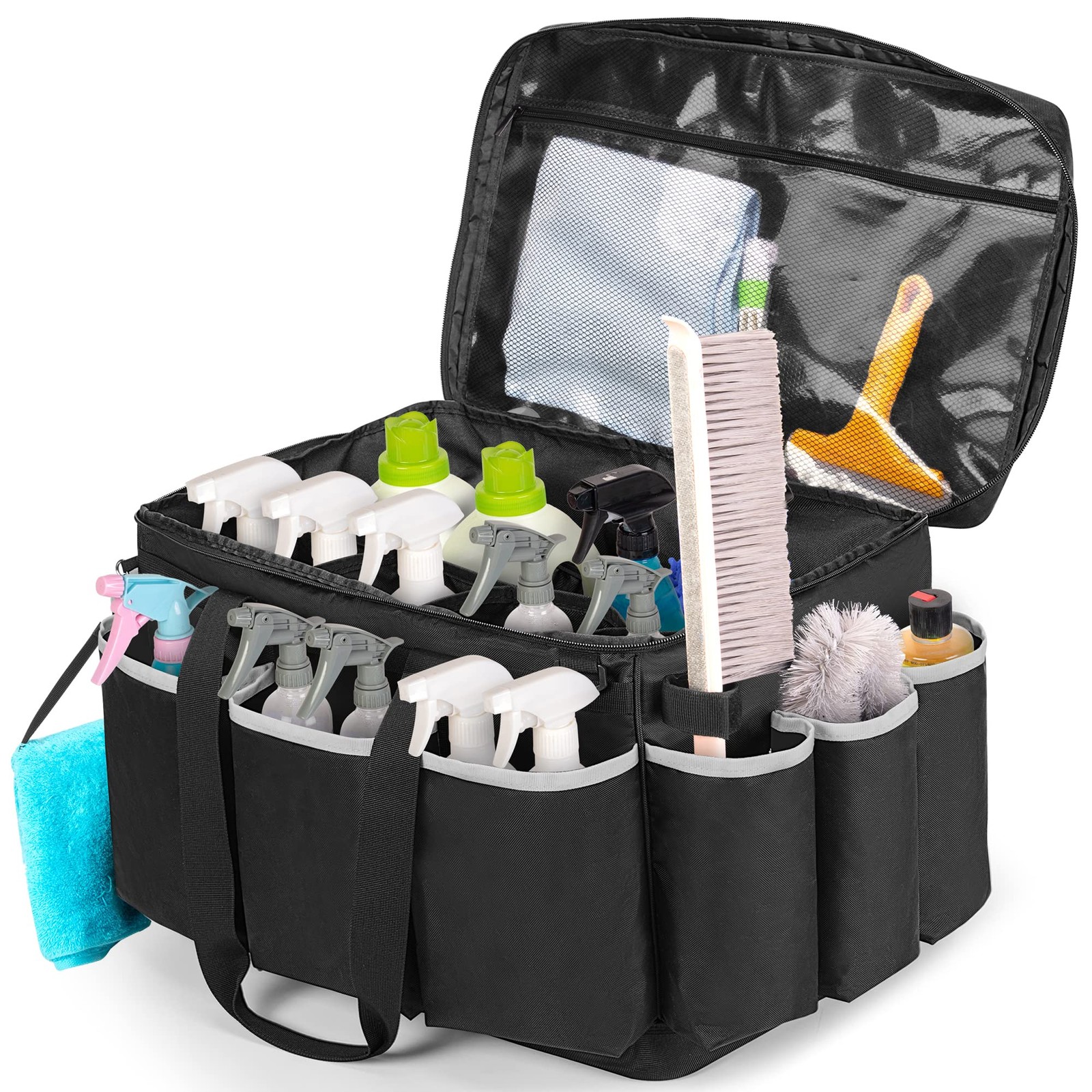 HODRANT Extra-Large Cleaning Caddy with EVA Hard Bottom, High Large, Black