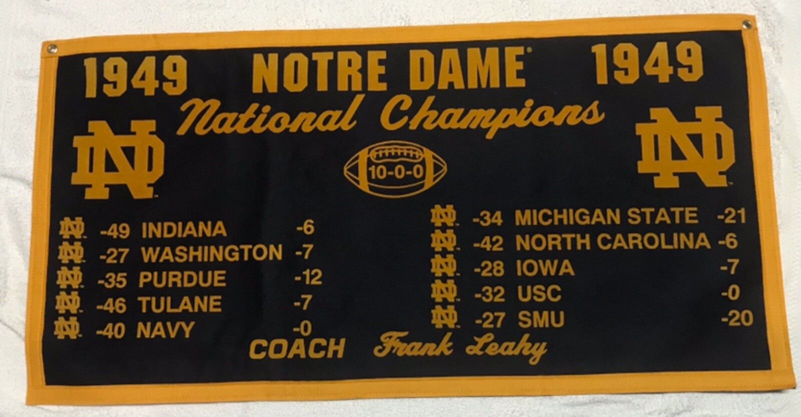 Notre Dame Fighting Irish Football NCAA 1949 National Championship Banner