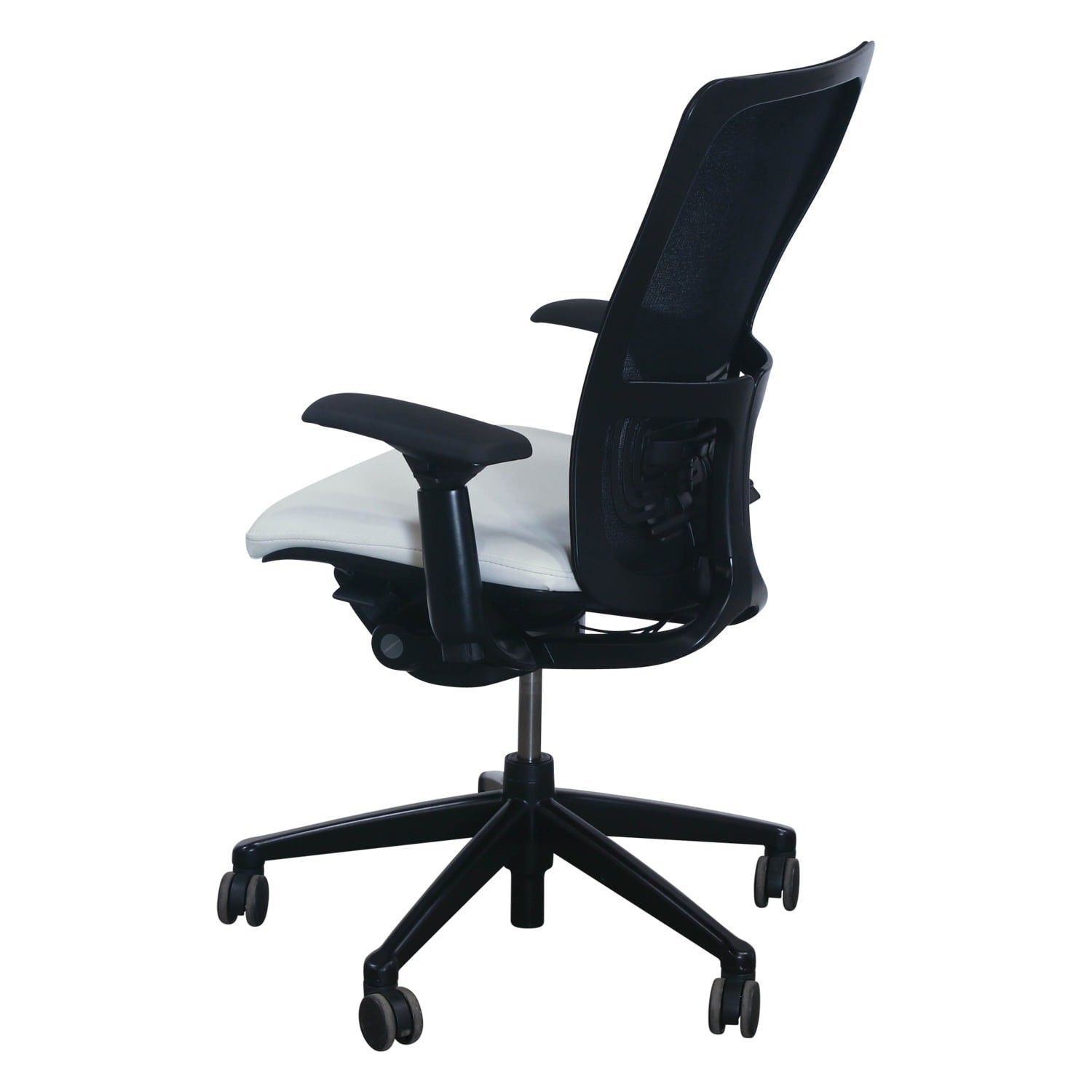 Haworth Zody Office Chair White PU Leather Seat Mesh Back Adjustable Ergonomic