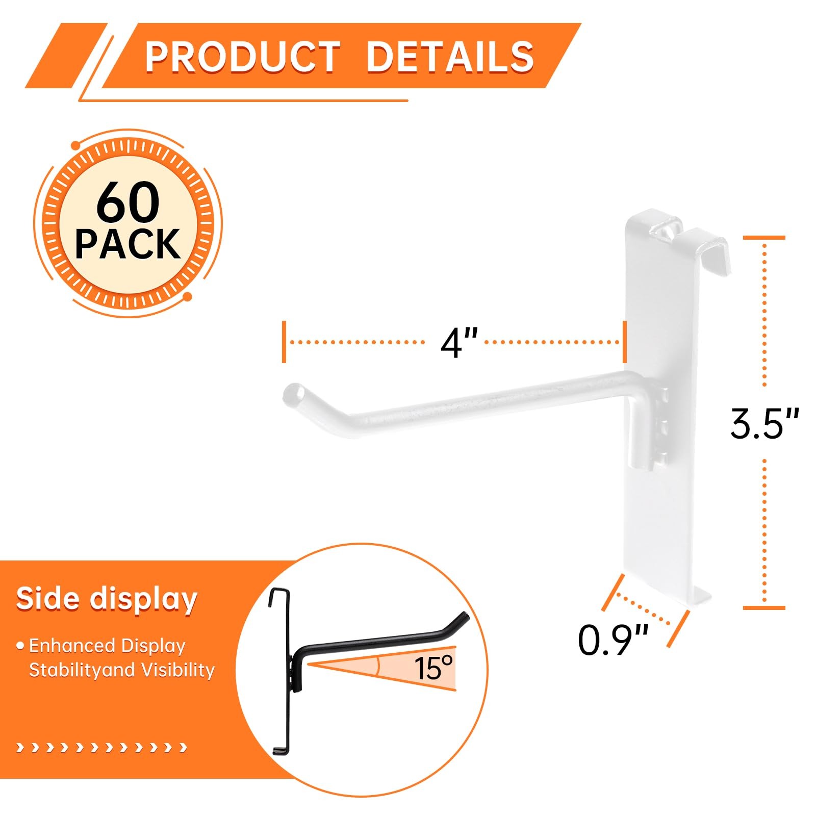 60 PCS Grid Wall Display Hooks 4 Inch White Metal Panel Accessories Retail