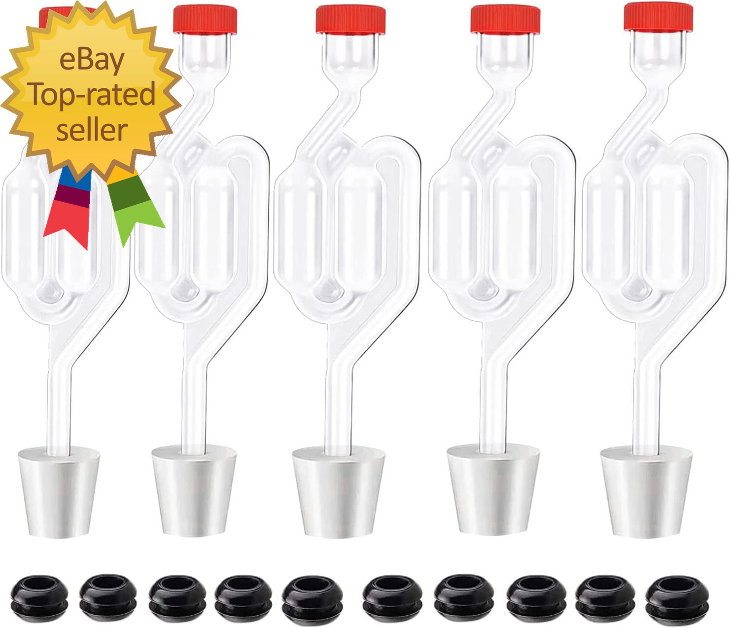 5Ct. S - Shape Airlock with # 6 Stopper 5Pcs & Grommets 10Pcs,Bubble Fermentatio