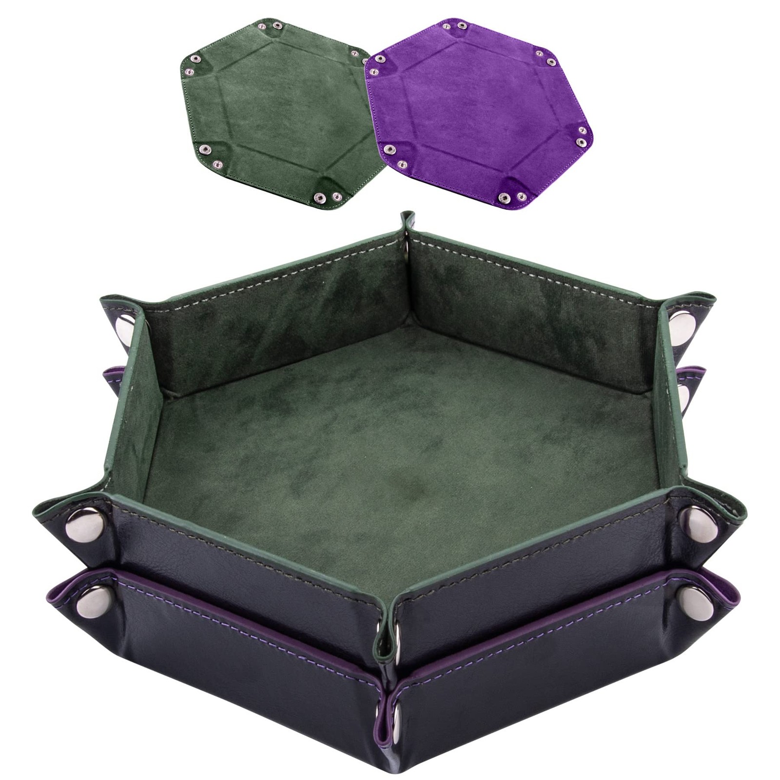 SIQUK 2 Pieces Dice Tray PU Leather Trays Portable Dark Green, Violet