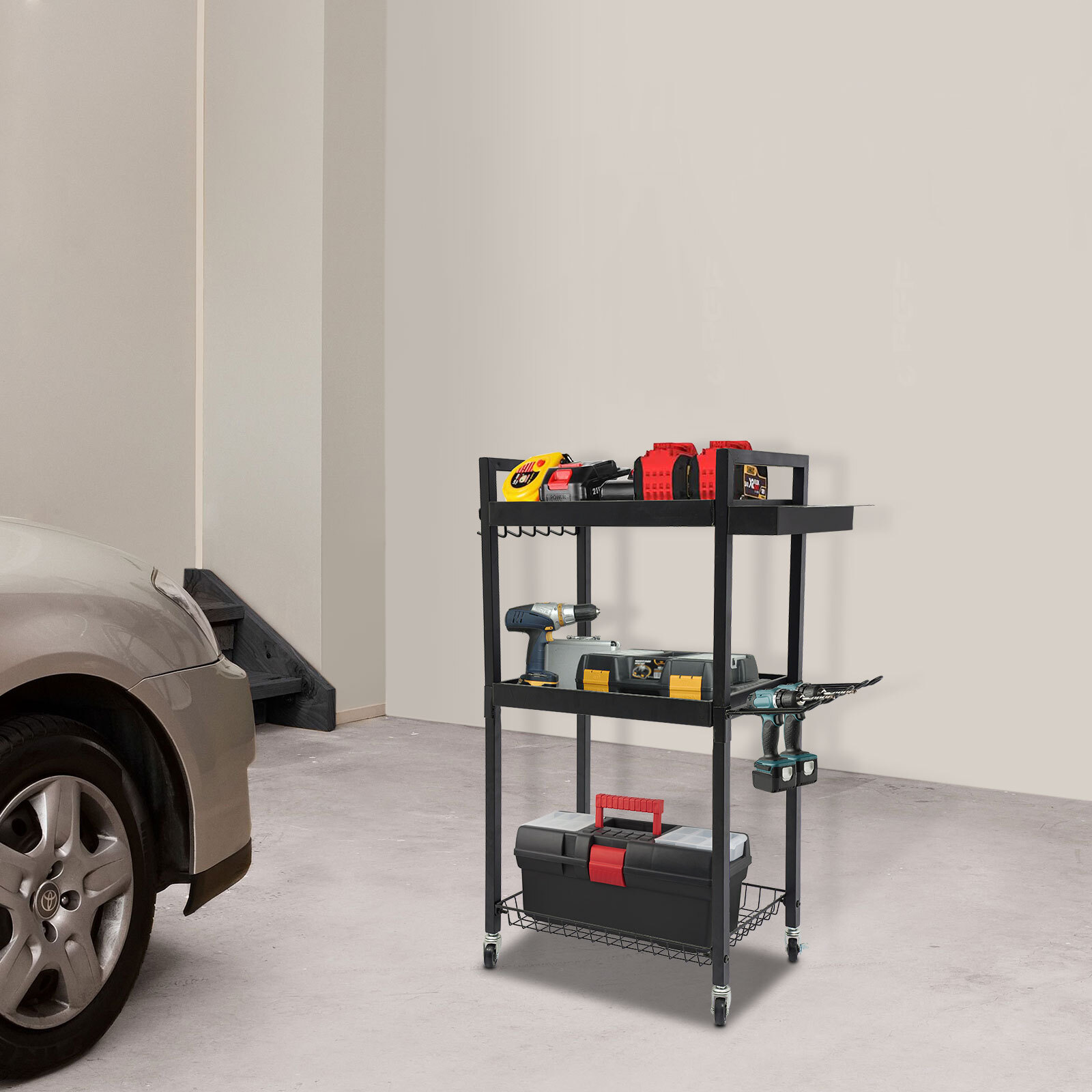 Power Tool Storage Cart Moveable, Tool Holder W/ Wheels For Tool Storage
