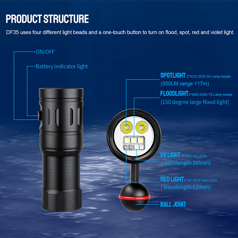 Trustfire 2350LM led Diving Light Scuba Flashlight 100M Waterproof Diving Torch