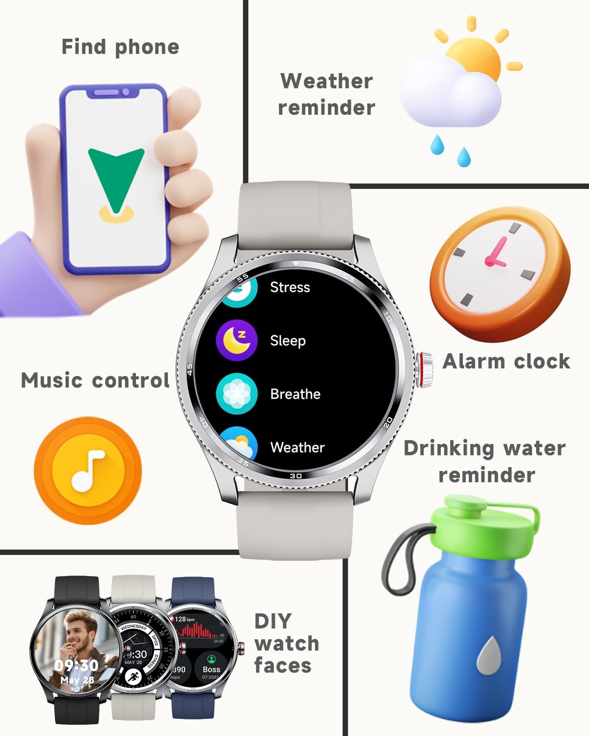 Men with Metal Bezel, Answer Make /Heart Rate/Step Counter/Sleep Tracker/100 ...