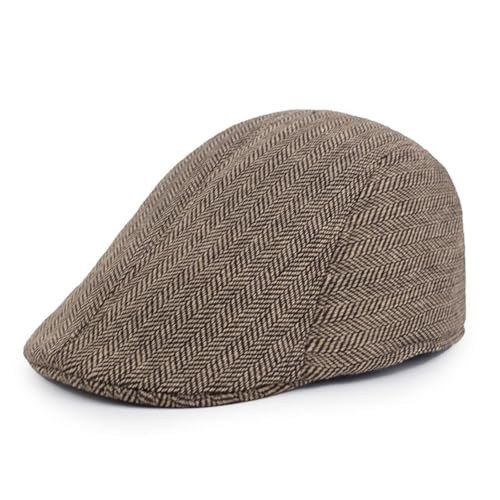 Men's Herringbone Newsboy Gatsby Cabbie Cap，Flat Gatsby Medium-Large Coffee