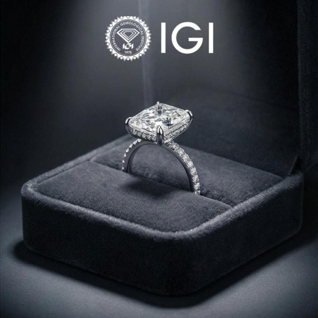 14K White Gold Radiant Cut 5.50Ct Lab Created Diamond Engagement Ring E VS IGI