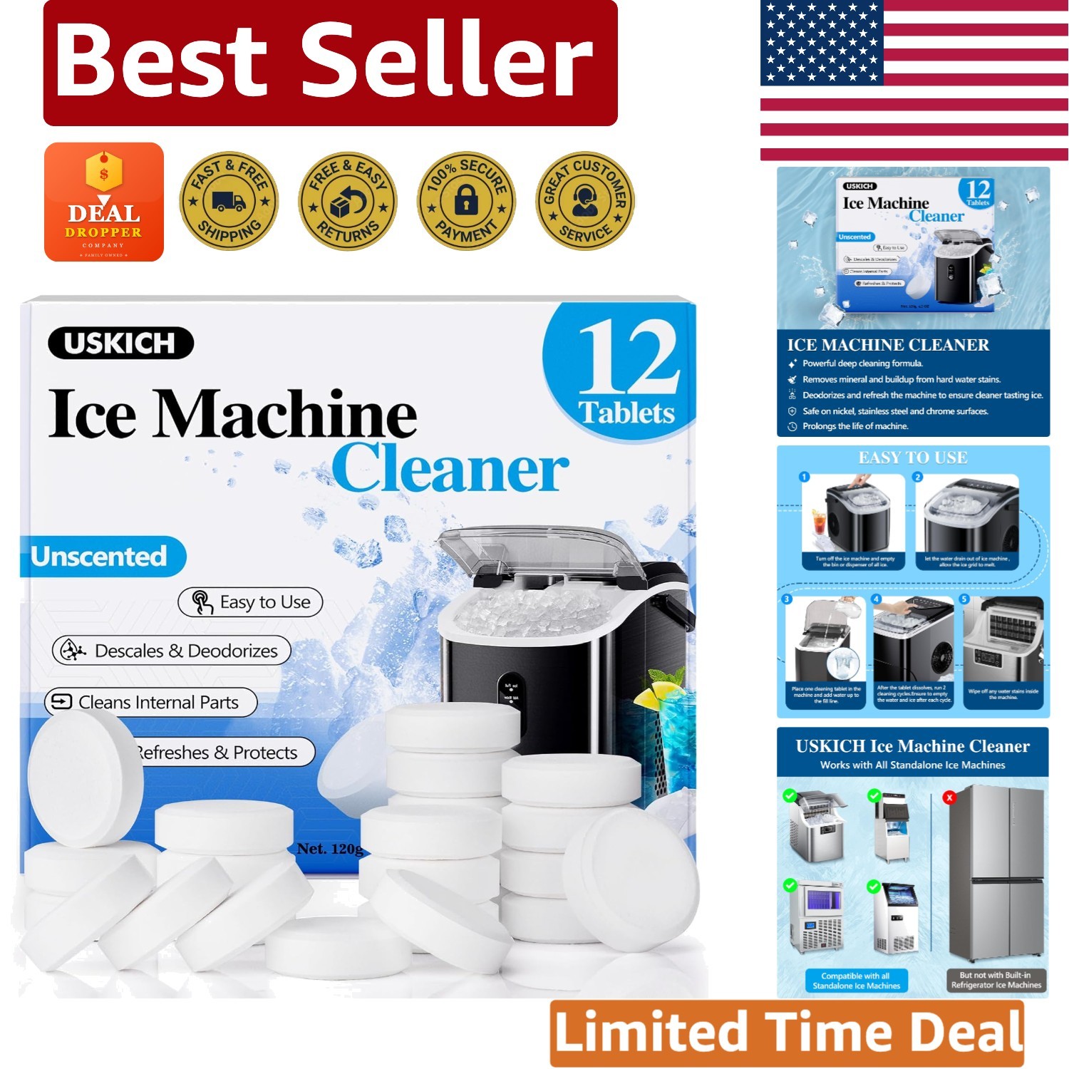 12 Pack Ice Machine Cleaner Tablets - Nickel Safe Descaler for Crystal Clear Ice