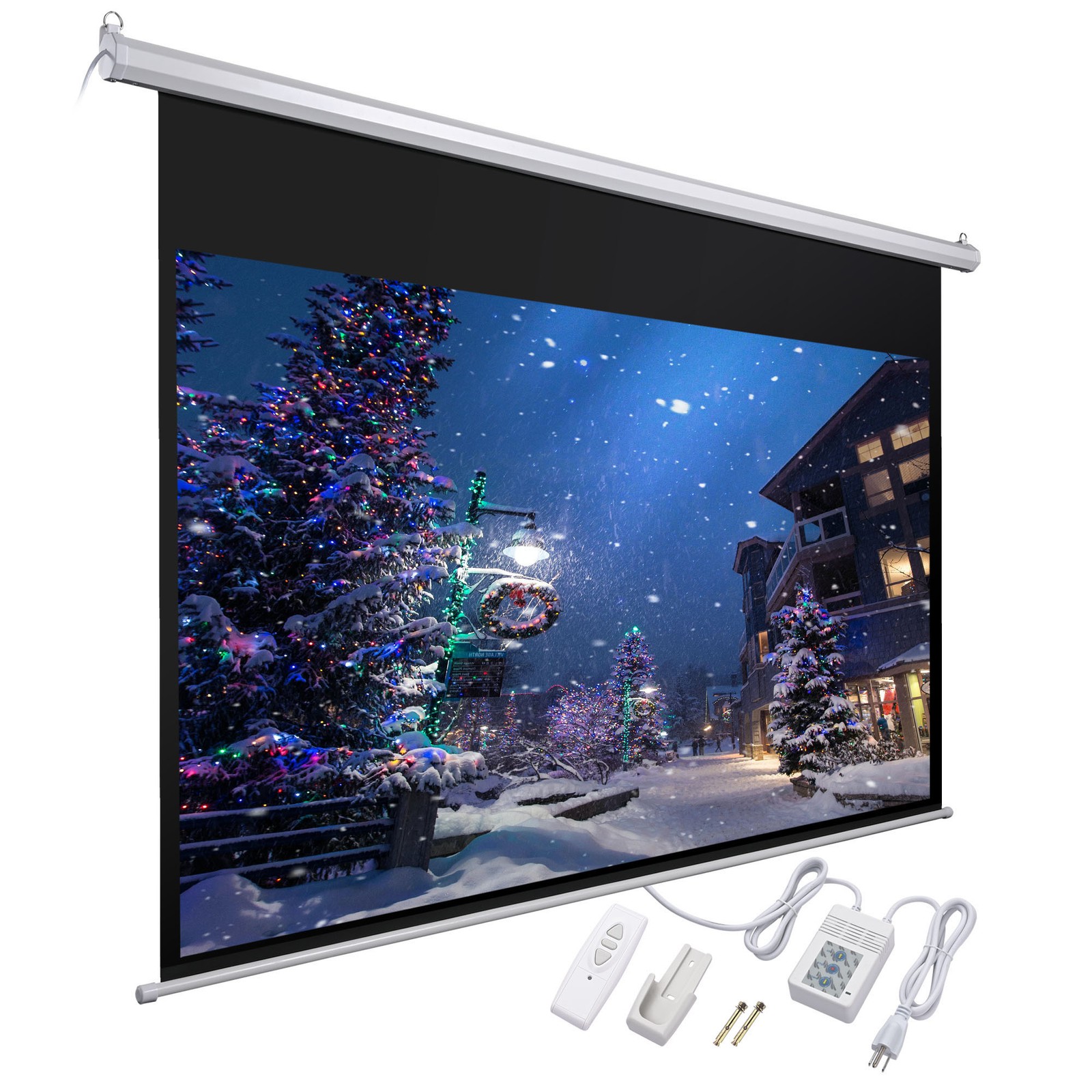 92" Electric Projector Screen 16:9 Remote Projection Home Theater Wall 3D Movies
