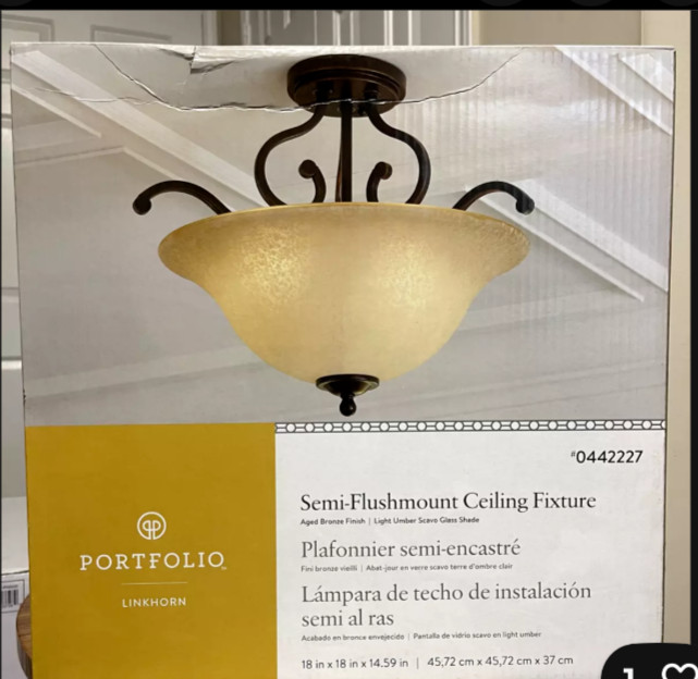 Portfolio Linkhorn 18-in Iron Stone Traditional Incandescent Semi-flush light