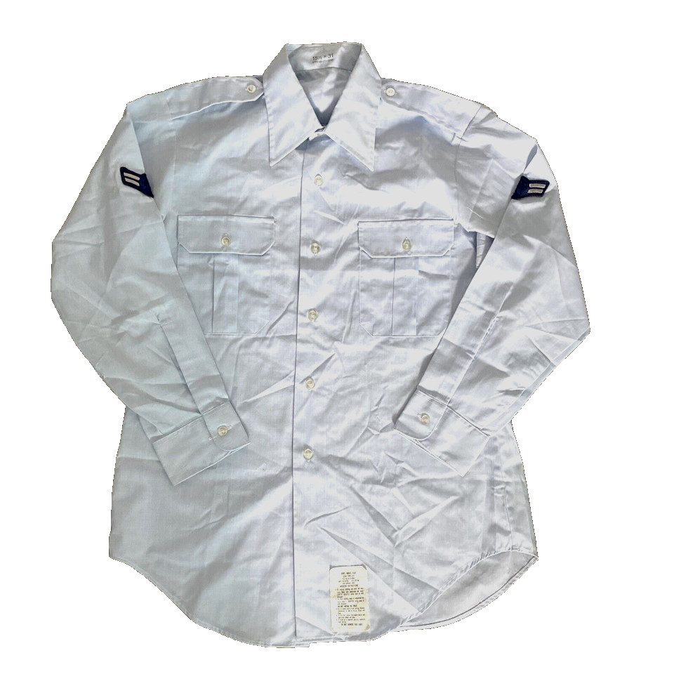 Vintage Airman USA Force 1980's Men's 15.5x31 Shirt Button-Up Long Sleeve Blue