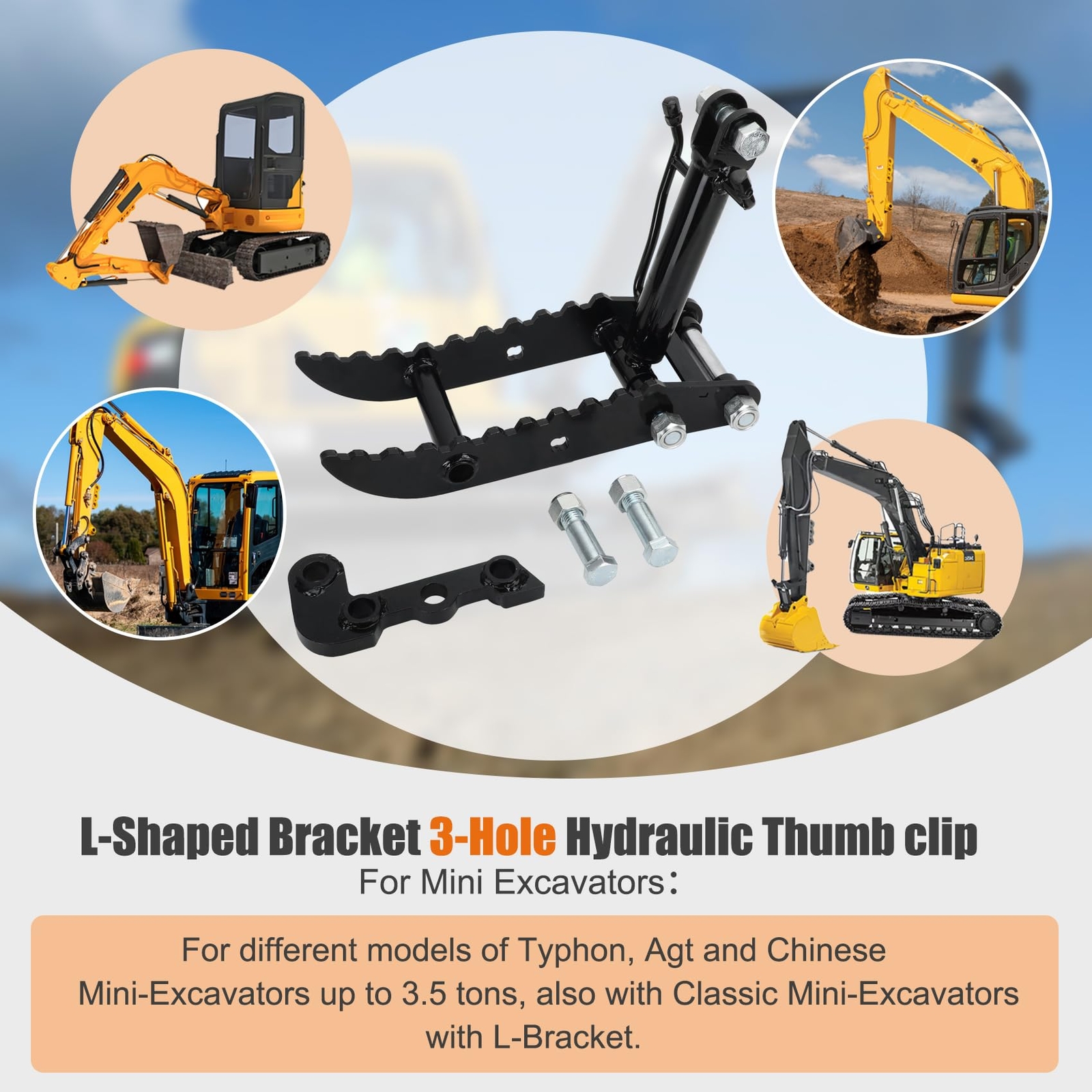 1x Hydraulic Thumb Clip w/ 2 Hoses For Mini Excavators Pick Up Irregular Objects
