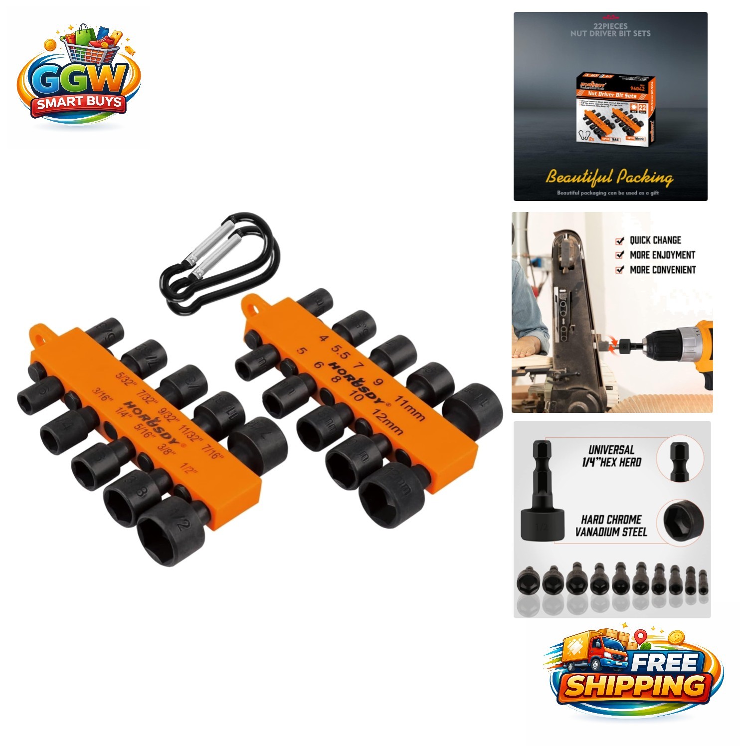 High-Quality 22-Piece Nut Driver Hex Key Set – SAE, Metric, Durable & Versatile