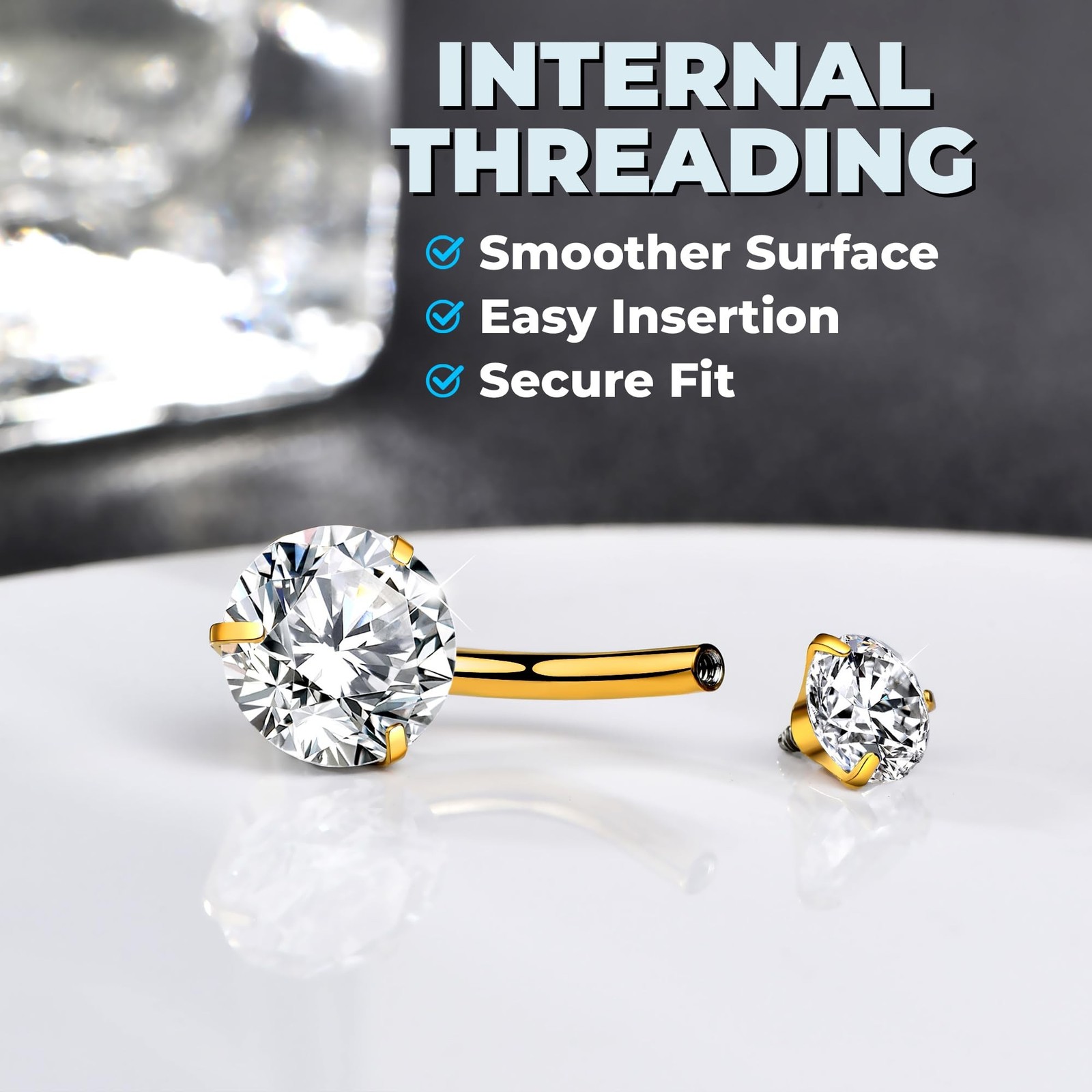 Internally Threaded Belly Button Ring G23 Implant Grade Titanium with Grade A...