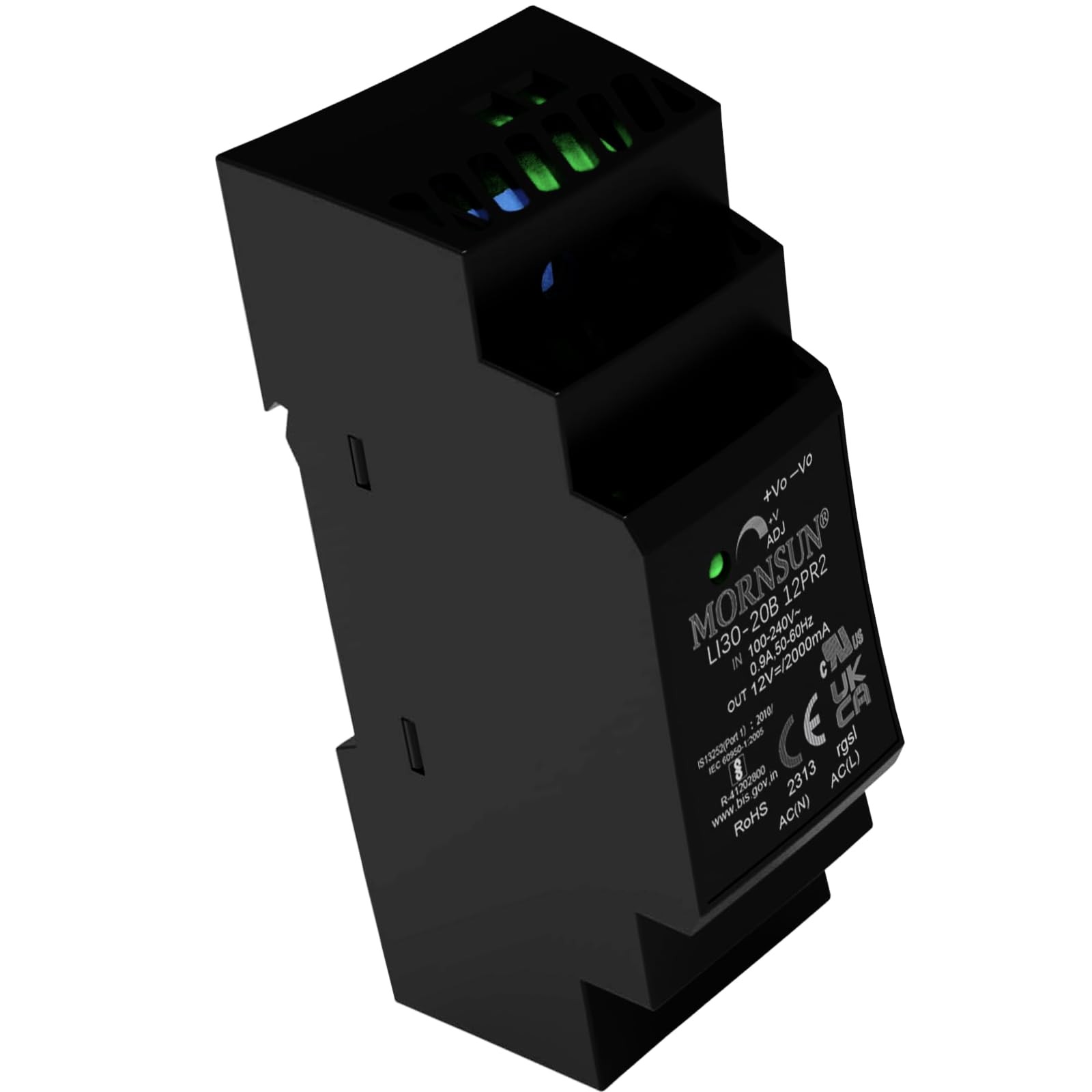 24W 12V 2A DIN Rail Power Supply, 4SU Output, Active PFC, AC-DC, Regulated
