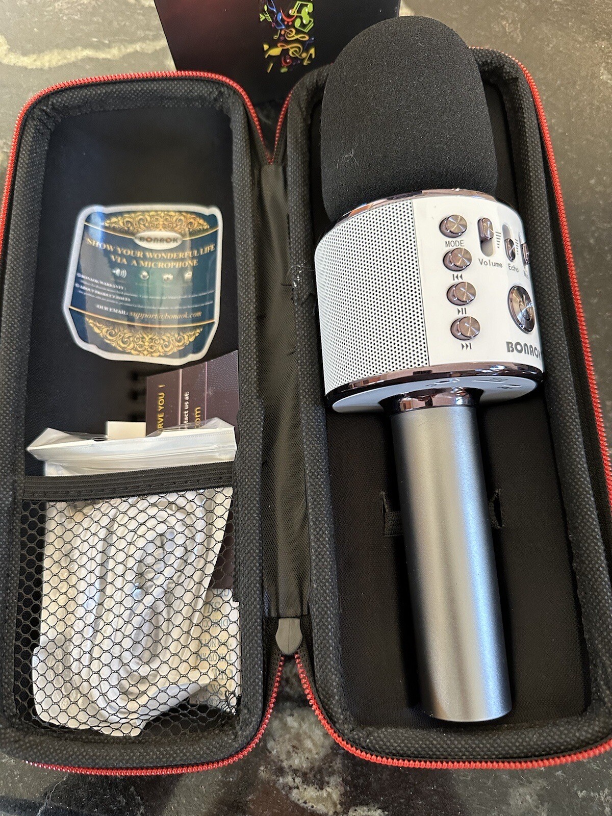 Bonaok Wireless Karaoke Microphone Q37 HiFi Speaker w/Hardcase