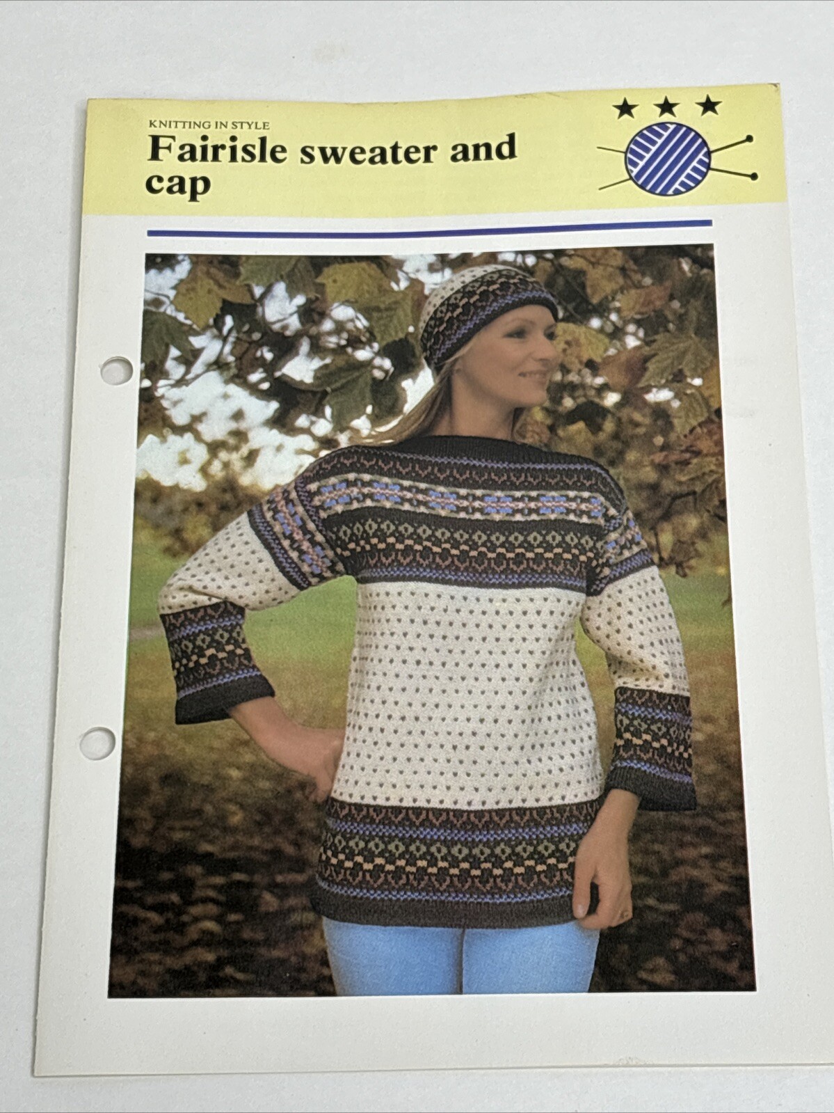 Fairisle Sweater and Cap Women's Knitting Pattern Card