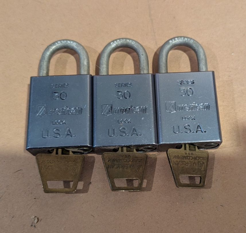 American Series 30 Padlocks lot of 3 with keys