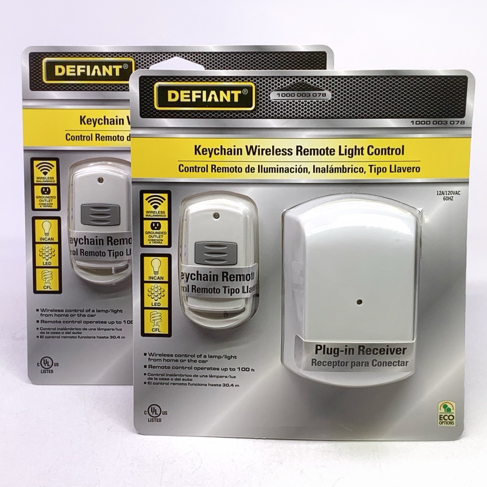 2 Defiant 1-Outlet Light Control Receivers with Transmitters and Keychain Remote