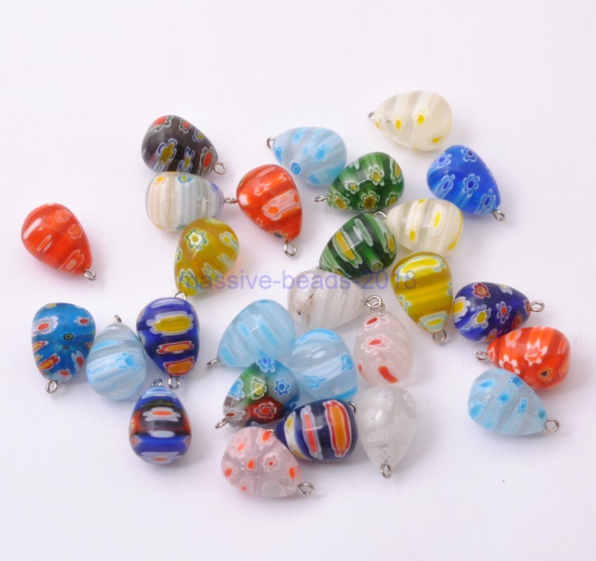 10Pcs Mix Colour Millefiori Glass Drop Pendant Fit for Necklace Earring