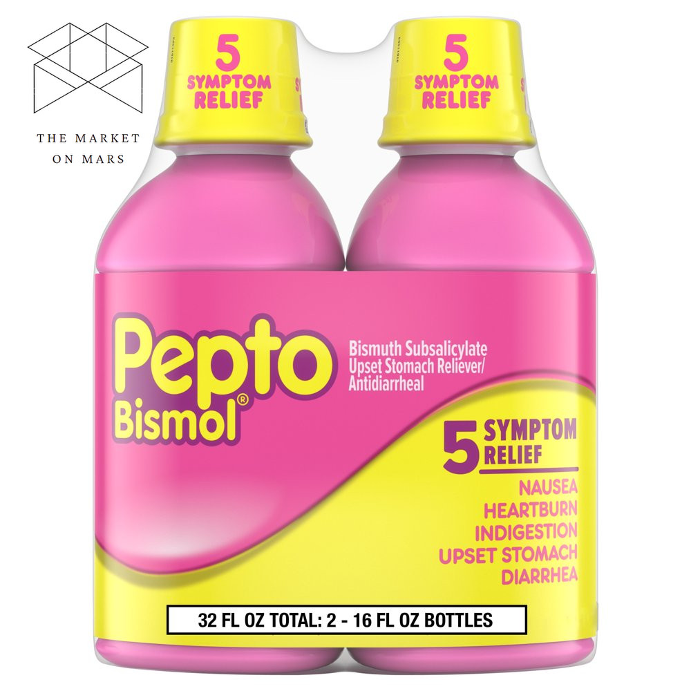 Pepto Bismol Liquid Fast Acting Upset Stomach & Diarrhea Relief 16 Oz 2 Pack