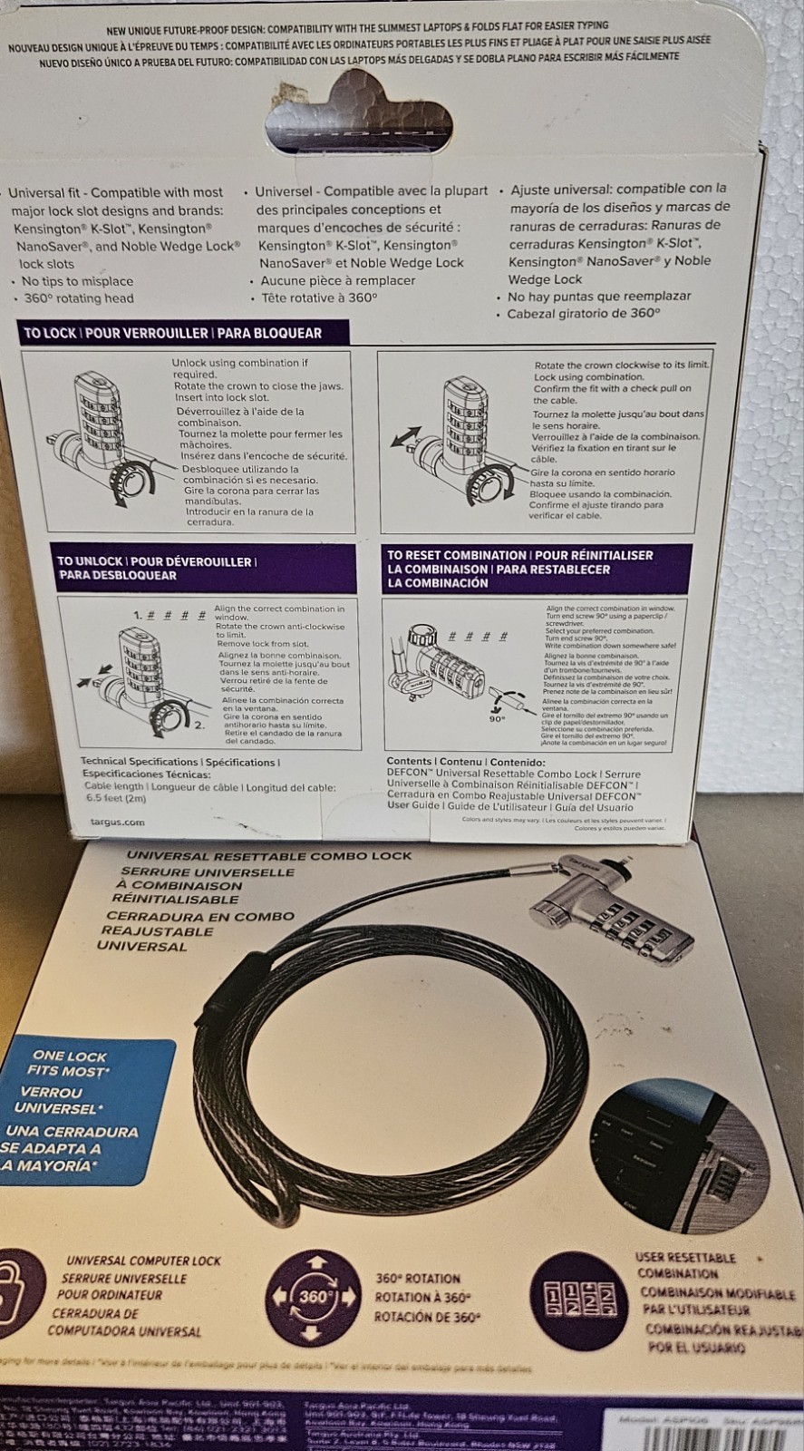 Targus DEFCON Ultimate Universal Resettable Combination Lock - NEW For Laptops +